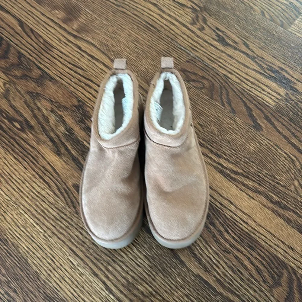 UGG CLASSIC MINI PLATFORM CHESTNUT SUEDE SHEEPSKIN WOMEN'S BOOTS SIZE 9